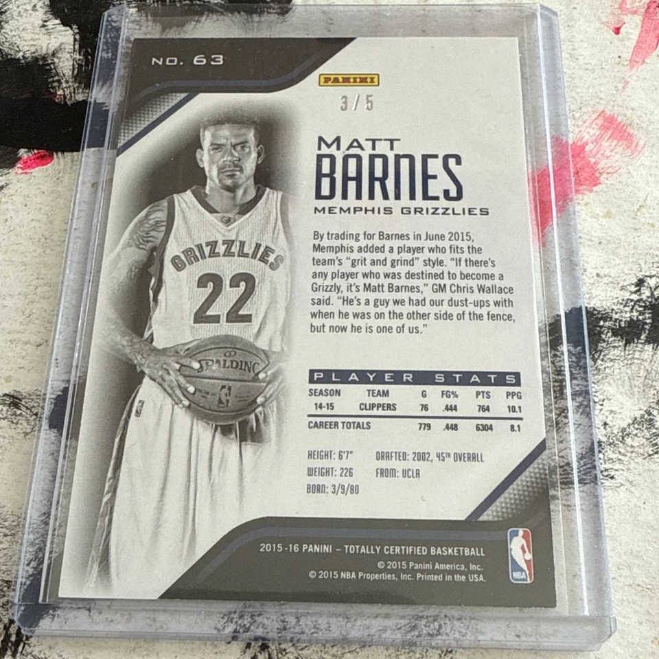 Espejo verde totalmente certificado Panini 2015-16/5 Matt Barnes #63 Foto 3 de 4