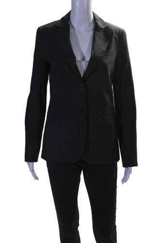 Theory Womens Wide Lapel Two Button Long Sleeves Blazer Jacket Black Wool Size 4