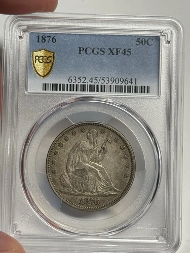 1876-P PCGS XF45 Seated Liberty Half Dollar, U.S. 50c Silver Extra Fine
