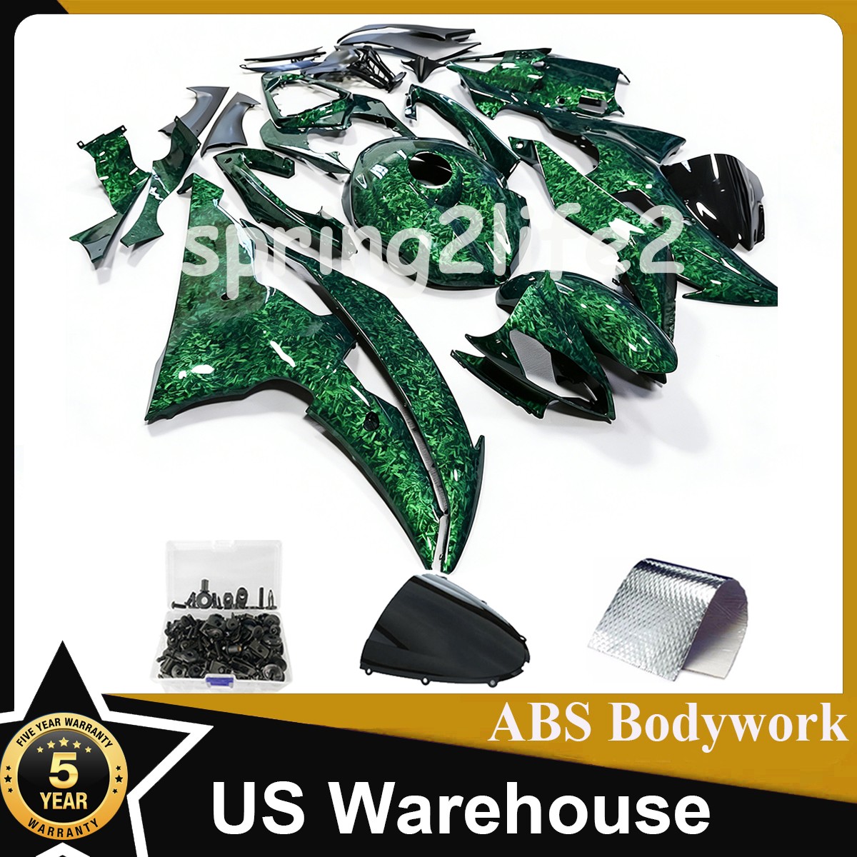 Green Forged Carbon Fiber Fairing Kit Bodywork+Bolts For Yamaha YZF R6 2008-2016