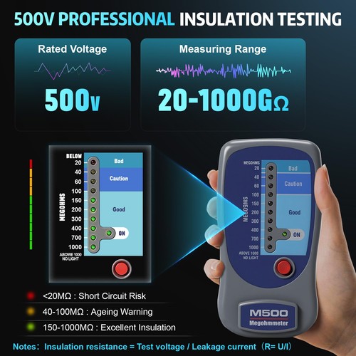 Megohmmeter M500, Compatibile con Megohmmeter Elettronico Supco, 500 Volt Meg... - Foto 2 di 7