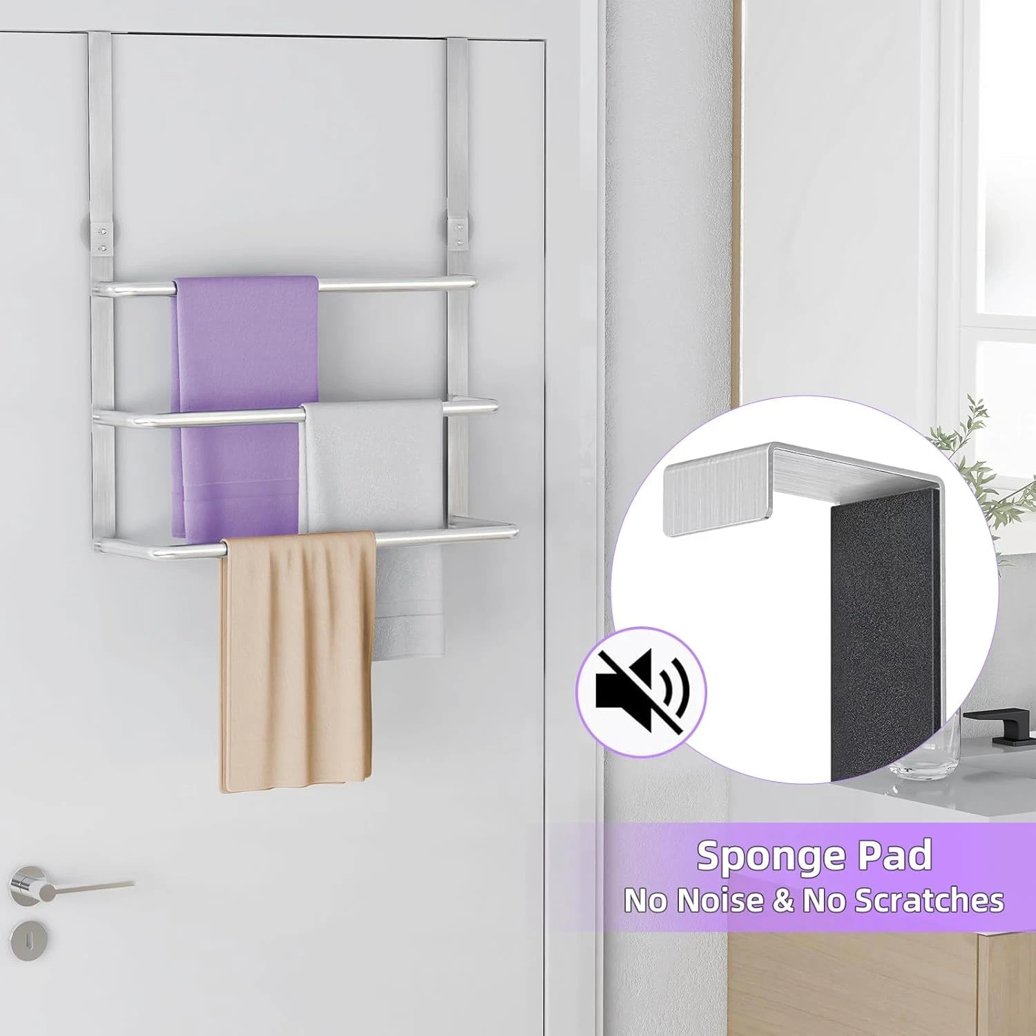 Over the Door Towel Rack, 304 Stainless Steel Towel Rack, 3 Tier Towel Bar for H