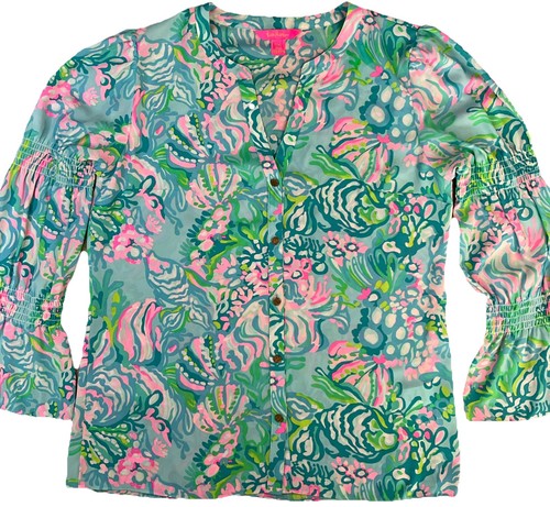 Lilly Pulitzer Top Blouse Maritza Button Front Long Sleeve Floral Women Sz M