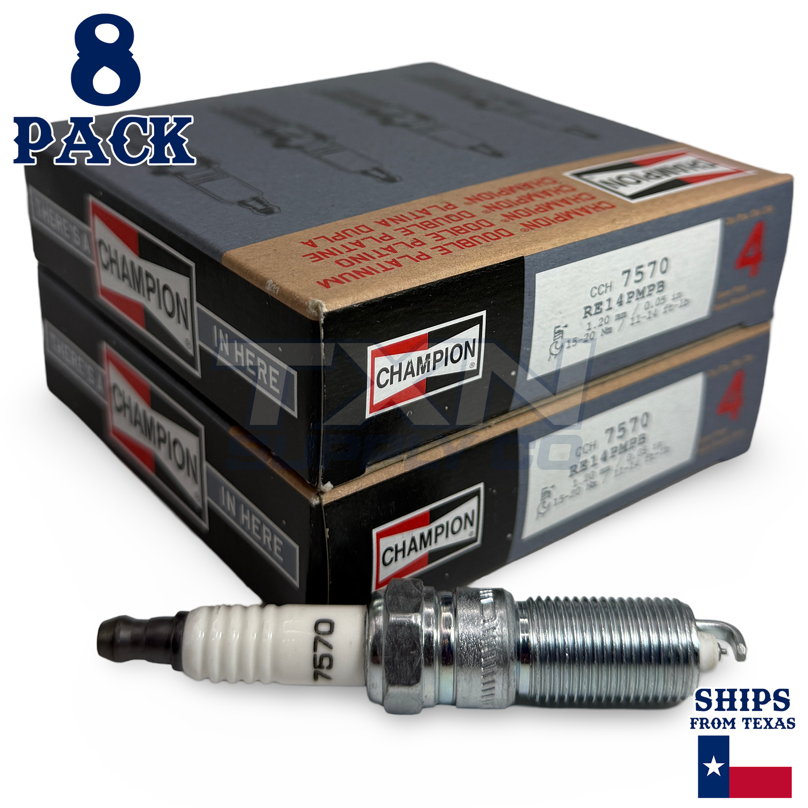 Champion 7570 Double Platinum Spark Plugs RE14PMPB - 8 Pack