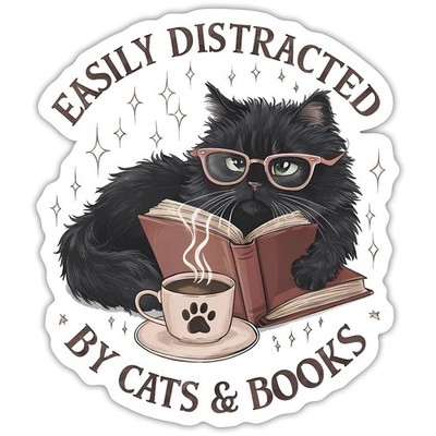 Easily Distracted By Cats & Books | Leseratte Katze Aufkleber Sticker