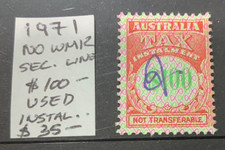 AUSTRALIAN TAX INSTALMENT   $100.00 INSTALMENT PART  1971 no WMK…
