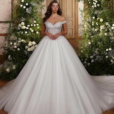 Elegant Wedding Dresses Beading Ball Gown Boat Neck Sleeveless Sequins Button