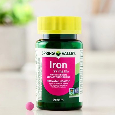 Spring Valley Iron Prenatal Health Dietary Supplement Tablets 27 mg 250 Count