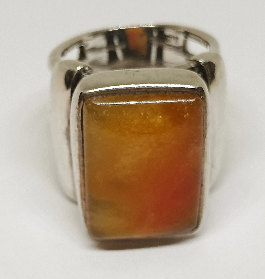 Vintage Size 8 Sterling Silver 925 Wide Split Band Gemstone Statement Ring  - Image 4 of 4