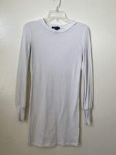 Forever 21 Women Dress Sz Small Long Sleeve Ribbed Bodycon Mini White Dress Sexy