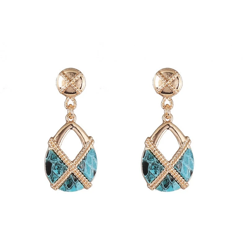 Vintage Leather Tear Drop Earrings Gold Fashion Statement Dangle Jewelry Women - Image 1 of 1