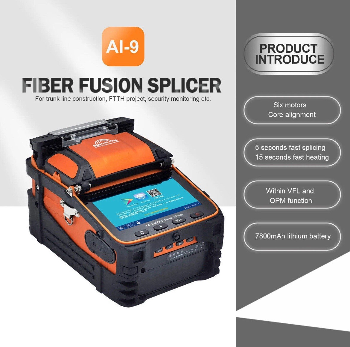 SIGNAL FIRE Optical Fiber Fusion Splicer AI-9 Core Alignment 6 motors + tool kit