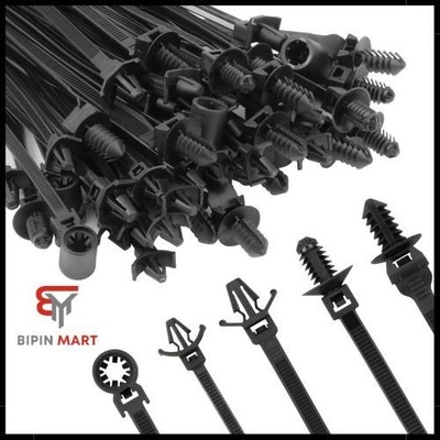 110 PCS Automotive Installation Black Push Mount Cable Zip Ties Assorted Size...