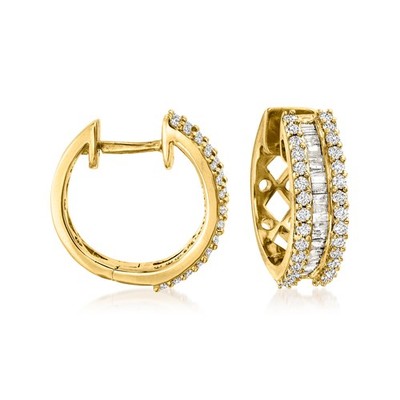 Ross-Simons Round & Bag Diamond Hoop Earrings in 18k Gold Plate 1/2 inches