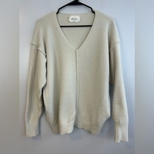 Wilfred Aritzia Free White Oversized V-neckline Long Sleeve Sweater Size Small