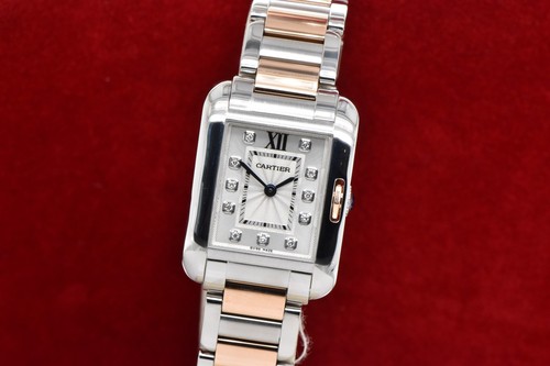 Cartier Tank Anglaise 30x22mm 18K RG & Steel Diamond Dial WT100024 3485