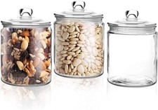 Set of 3 Glass Jar with Lid 1 Liter Airtight Glass Storage Container 34 Ounces
