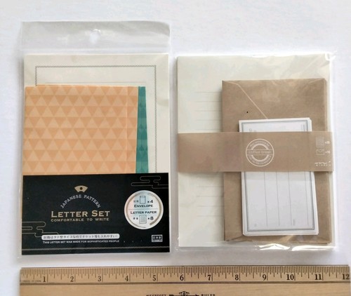 Japanese Stationery Set Lot Geometric Plain Design 38 Sheets 10 Envelopes - Picture 2 of 11