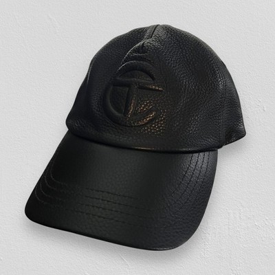 Telfar Black Full Grain Leather Embossed Logo Baseball Cap Unisex Adjustable