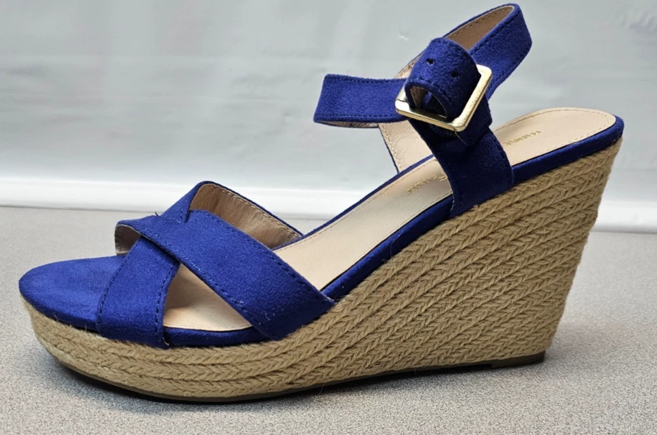 Sandalias de cuña Montego Bay Club para mujer talla 9,5 azules dedos abiertos cuerda correa para el tobillo Foto 2 de 4