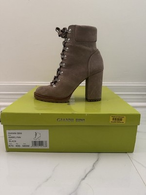 Gianni Bini Ambelynn taupe suede lace-up block heel bootie. Platform, lined