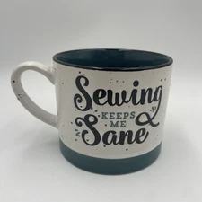 SEWING KEEPS ME SANE Tea / Coffee Mug 14OZ NWOT Gray And Green Black Speckles