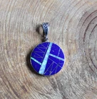 Lapis, Opal & Sterling Silver Inlay Round Pendant Navajo