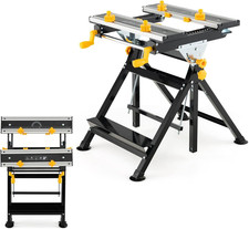 Folding Workbench Height Adjustable Flip Top Work Table Clamps Saw Horse Yellow