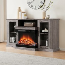 60" LED Flame Electric Fire TV Stand w/ Fireplace Wood Storage Cabinet Livingroo