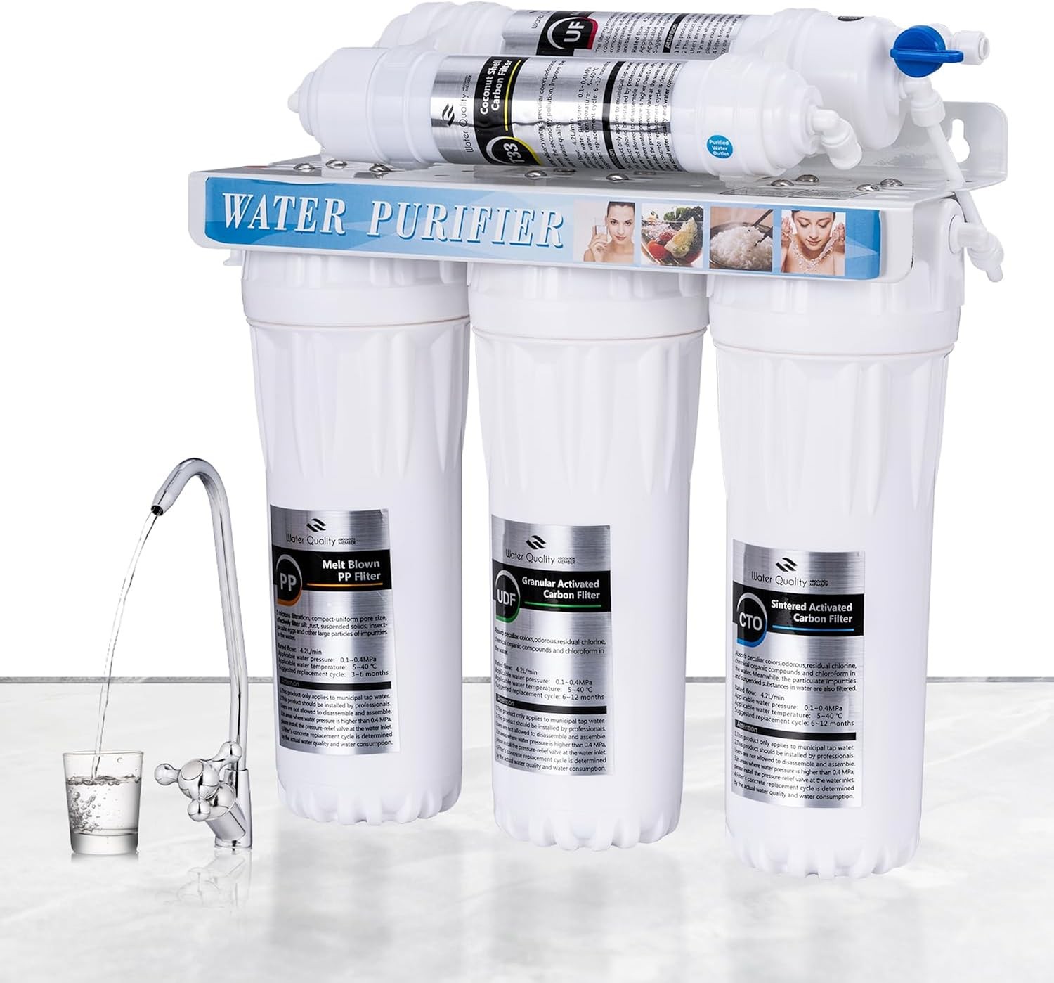 5-Stage Under Sink Water Filter System 0.01 Micron Ultra-Filtration 10 Inch