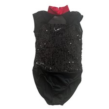 Weissman Size Med Child MC Leotard Black Red Sequin High Neck Sleeveless