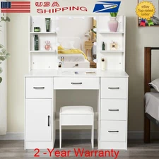 Bedroom Makeup Dressing Table Vanity Set with 10 LED Lighted Mirror & 5 Drawers