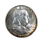 1963 D Franklin Half Dollar Rims Rainbow Toned BU/UNC 90% Silver 50c U.S Coin