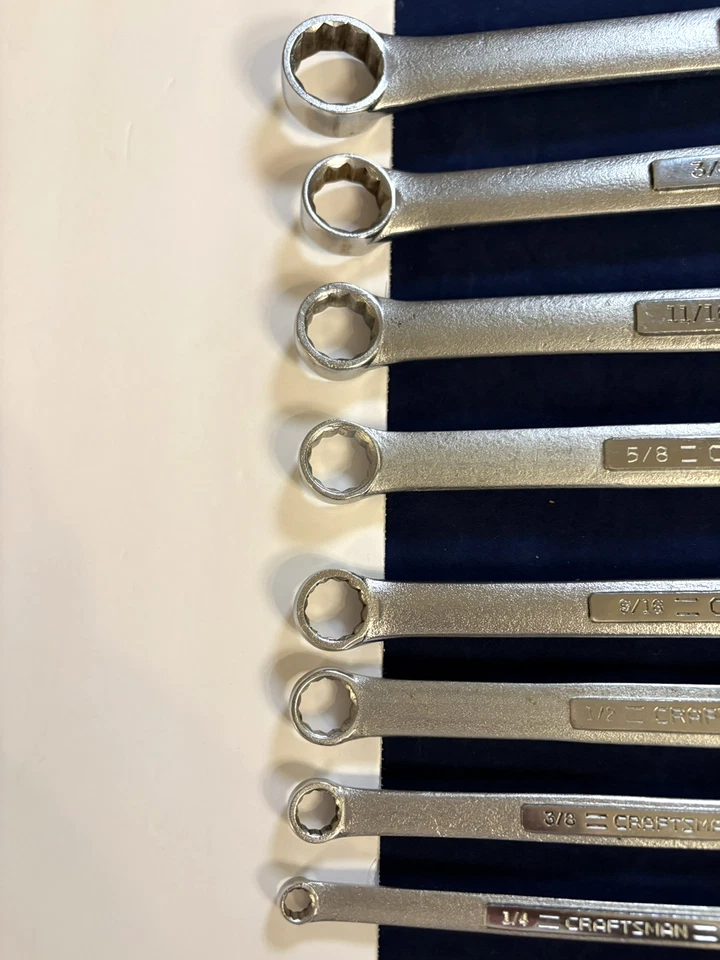 Juego de llaves de extremo de caja doble Craftsman SAE 12pt 1/4" - 1" panel elevado EE. UU. 8 piezas Foto 2 de 4