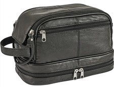 Premium Kulturtasche aus 100% butterweichem Lammnappaleder Doppelreisverschluss