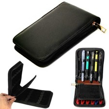Luxury Black Soft Leather Pen Case/Holder/Pouch Handmade Holds 12 Pens UK