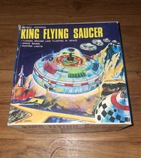 Vintage King Flying Saucer Battery Operated Tin Toy UFO Made in Japan w/ Box