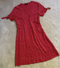 Red Polka Dot Faux Wrap Dress / Size 36 / Medium