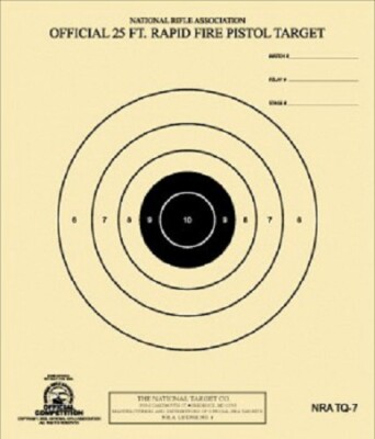 NRA TQ-7 Official 25 Foot Rapid Fire Pistol Target -- 100 on heavy