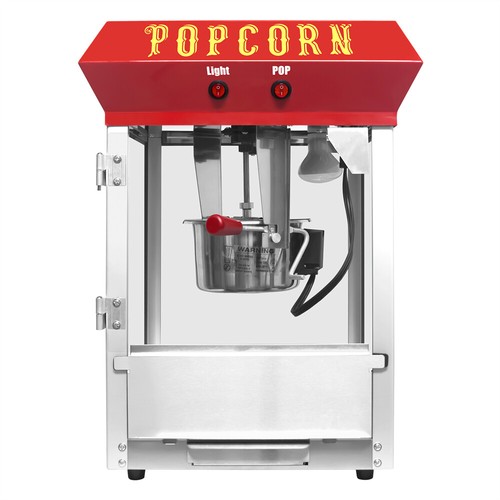 Bar Style Popcorn Machine Maker Popper with 6-Ounce Stainless Steel Kettle Red