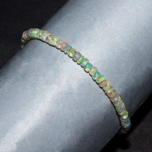 Natural Ethiopian Opal Beads 925 Silver Adjustable Slider Bolo Bracelet b-36 - Picture 2 of 4