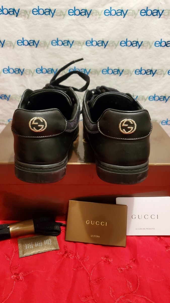 Gucci Low Black Signature Monogram Leather Sneaker 162961
