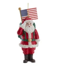 PATRIOTIC SANTA Saluting with American Flag Christmas Ornament by Kurt Adler