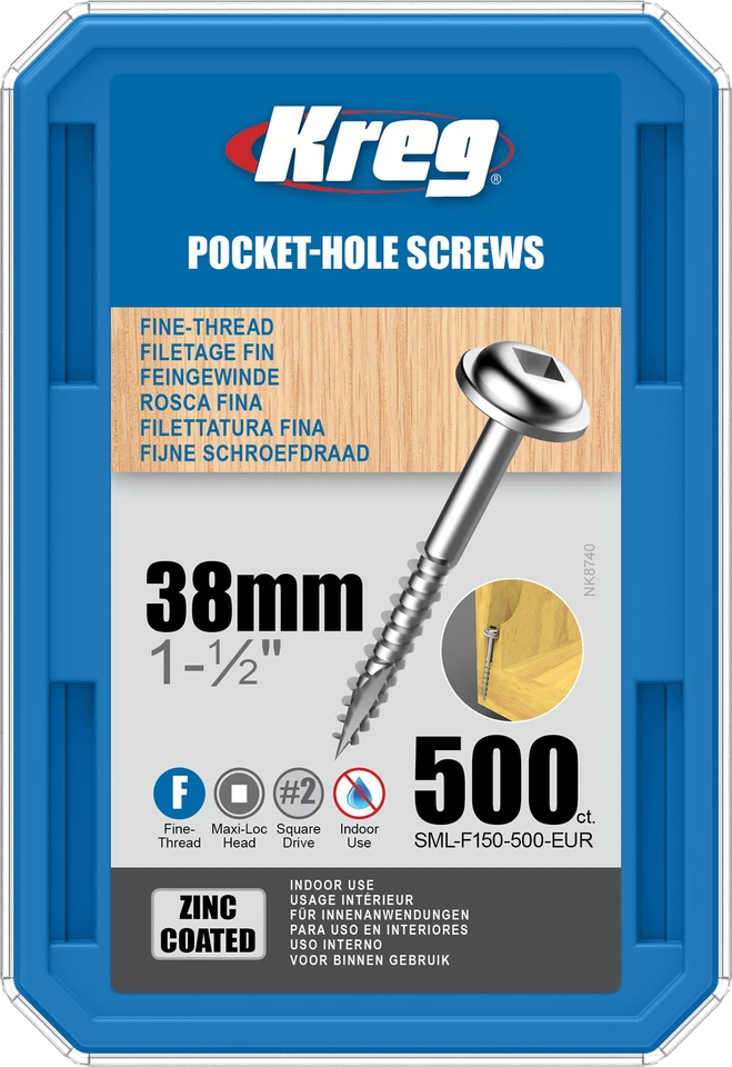 Kreg Pocket-Hole Screws – 38mm, #7 Fine, Washer-Head, 500ct SML-F150-500-EUR