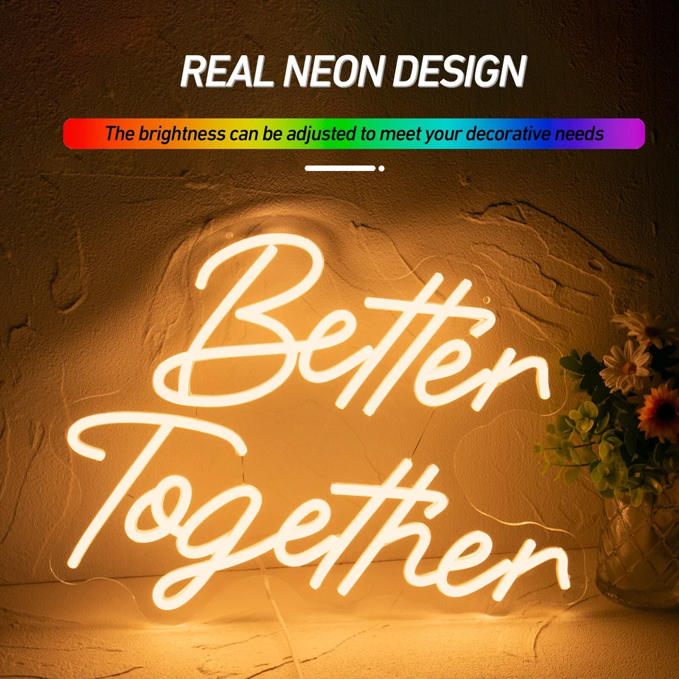 Letrero de neón Better Together, luz de neón para decoración de paredes, boda mejor juntos Foto 2 de 4