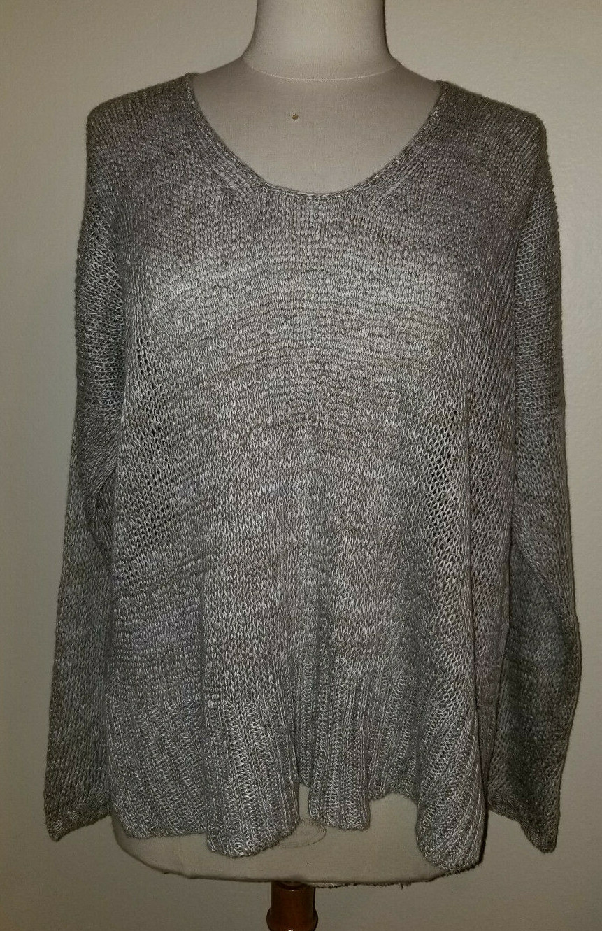 Eileen Fisher 100 Linen Textured Pullover, Sweater, L Gem