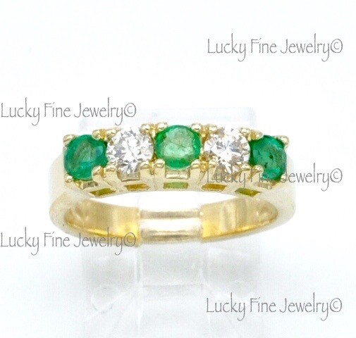 1.00 ct 14k Yellow Gold ladies Natural Colombian Emerald & Diamond Ring Band