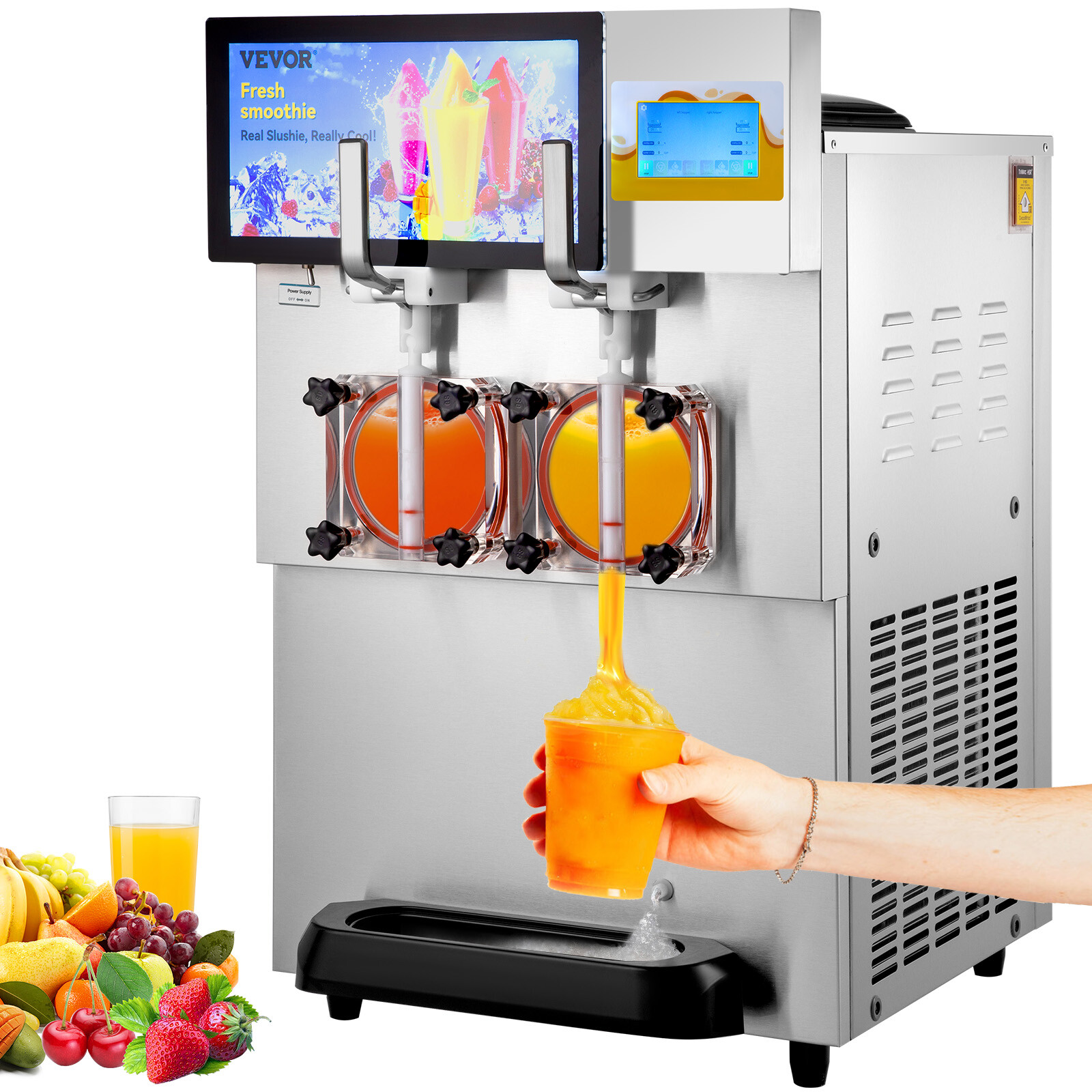 VEVOR Macchina Acciaio Inox per Granita Sorbetto Smoothie 2x8L Serbatoio Doppio