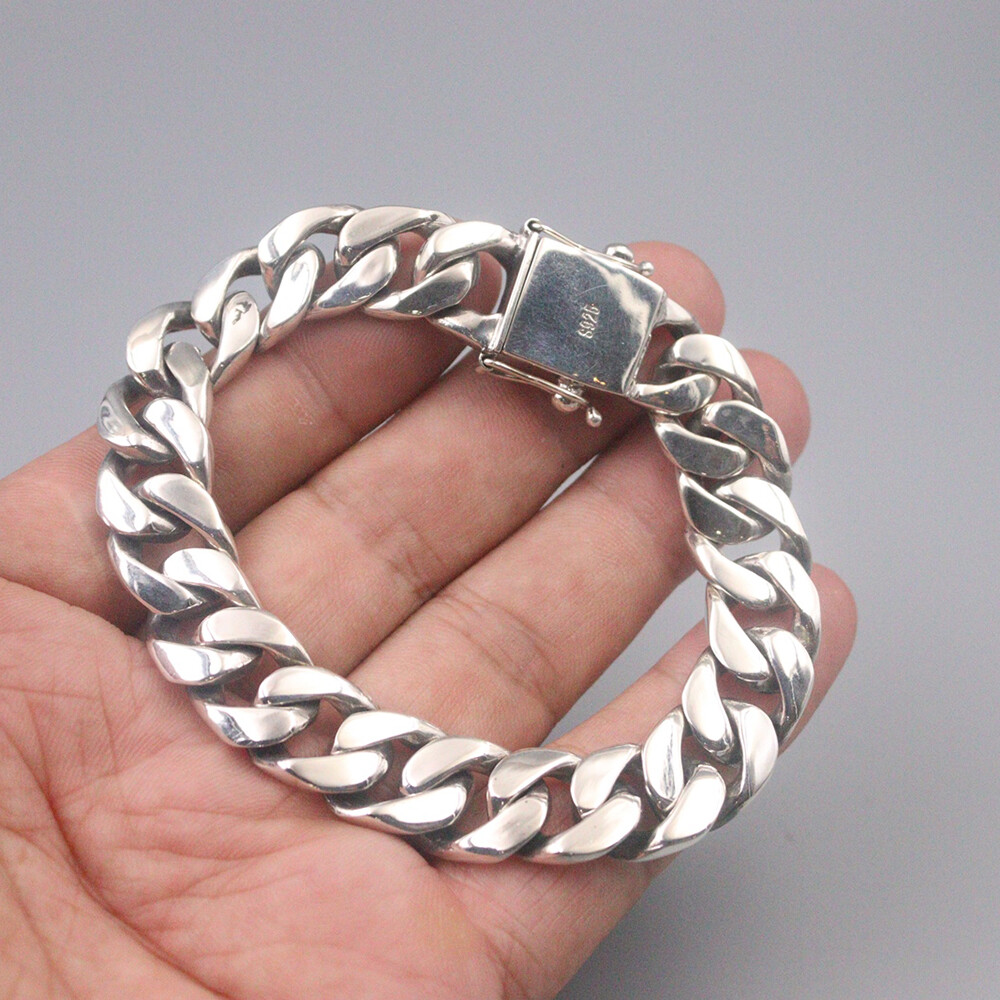 Pure S925 Sterling Silver Chain Men Women Curb Link Bracelet Pure S925 Sterling Silver Chain Men Women Curb Link Bracelet
