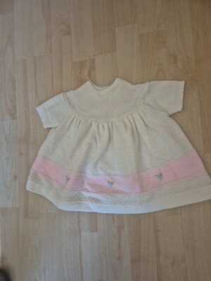 Mädchenkleid, Kleidchen strick Größe 74   , weiß mit rosa, Kurzarm